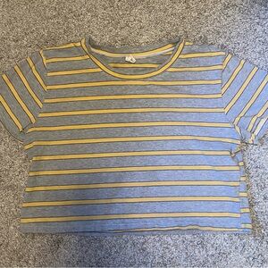Cropped Grey and Yellow striped baby tee